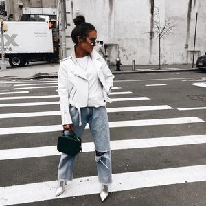 white leather jacket